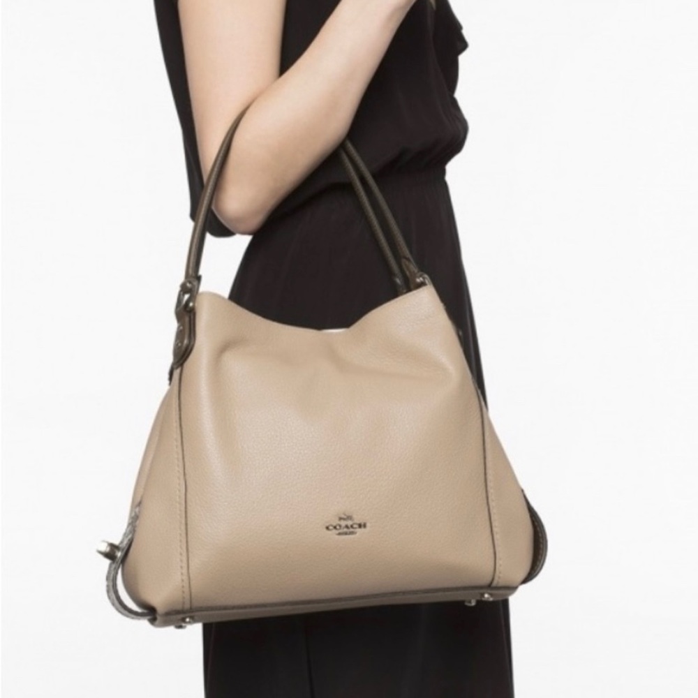 Authentic Edie Shoulder Coach Bag, Cream Color Pebble Leather EUC